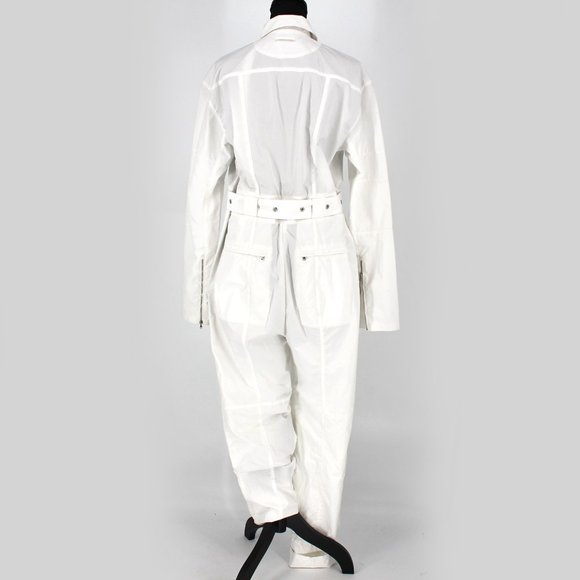 Proenza Schouler White Utility Jumpsuit Belt Cargo Pockets Long Sleeves Medium - Picture 7 of 8